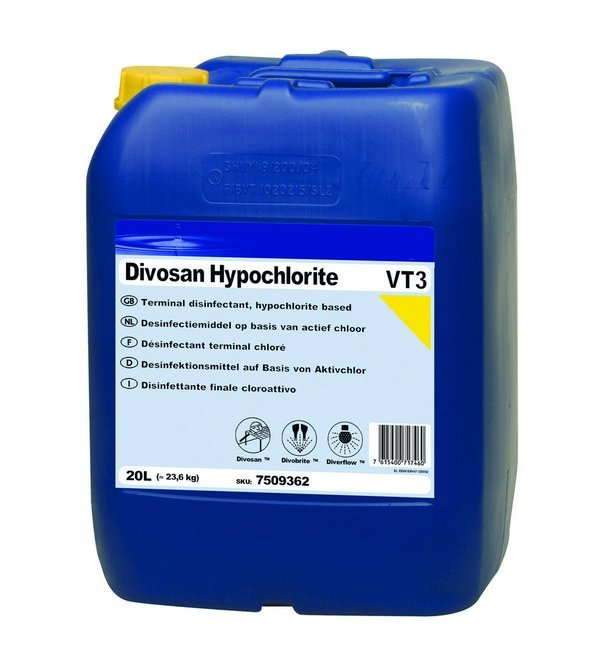 Container of hypochlorite-based disinfectant